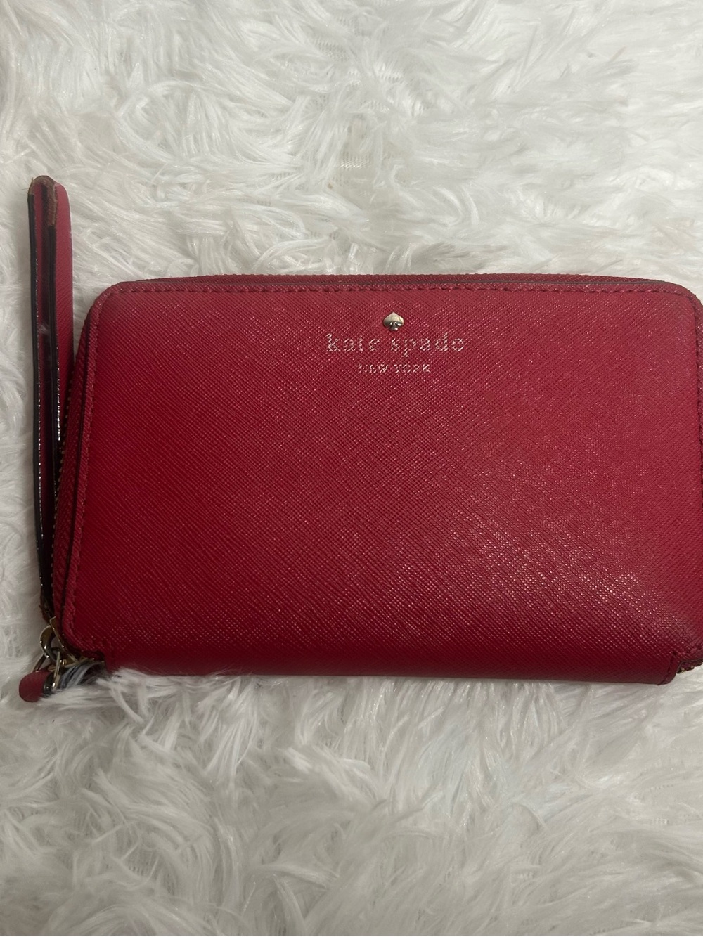 kate spade Red Saffiano Zip Wallet with Wristlet